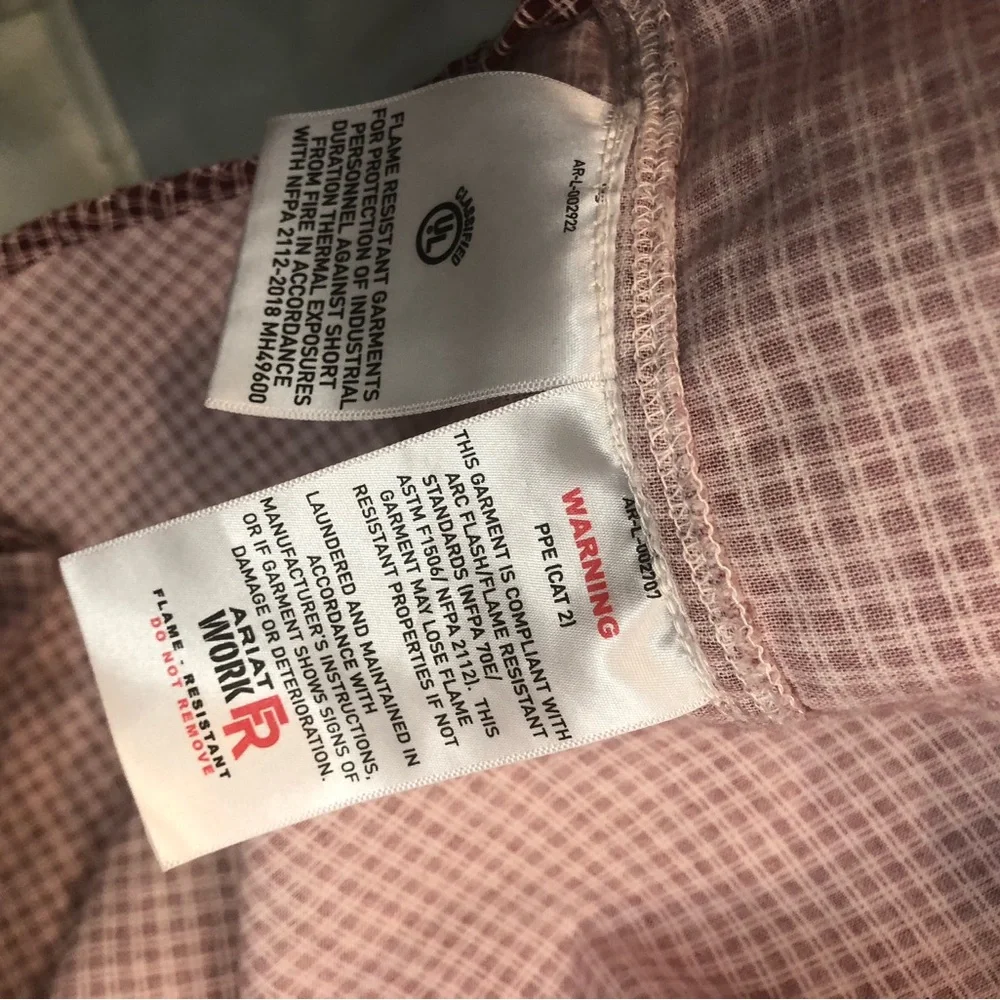 Ariat FR Work Shirt Men's Red Wine Check Plaid CAT 2 8.9 ATPV Flame Resistant